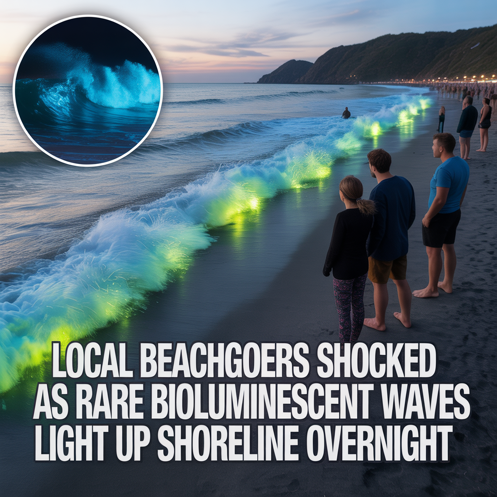 Local Beachgoers Shocked as Rare Bioluminescent Waves Light Up Shoreline Overnight